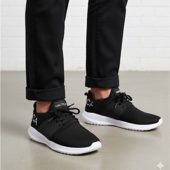 Nautica Men’s Black Mesh Athletic Walking Sneakers - Picture 1 of 9